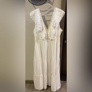Long White Boho Crochet Trim Summer Dress NEW